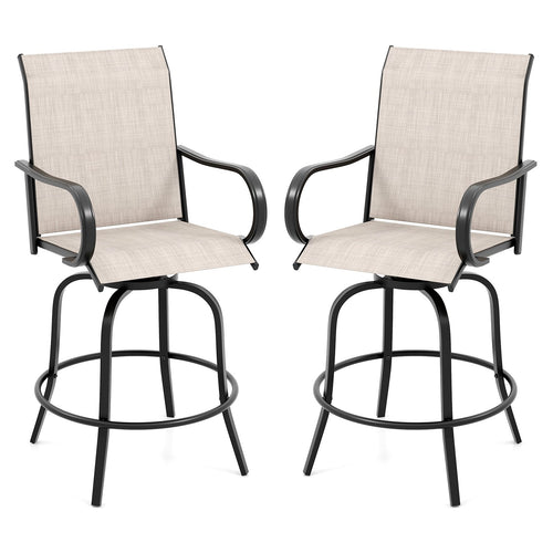 2 Pieces 360 Rotating Bar Stool Set with Armrests for Patio, Gray