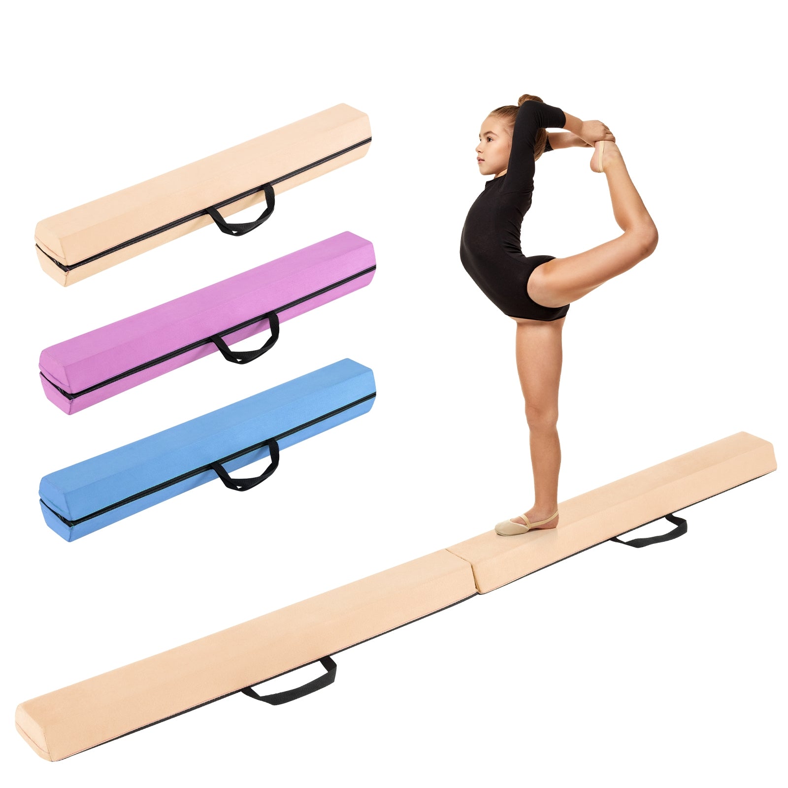 7 FT Folding Balance Beam with Removable Suede Cover and Non-slip Bottom, Khaki Baby Gyms & Playmats at Gallery Canada