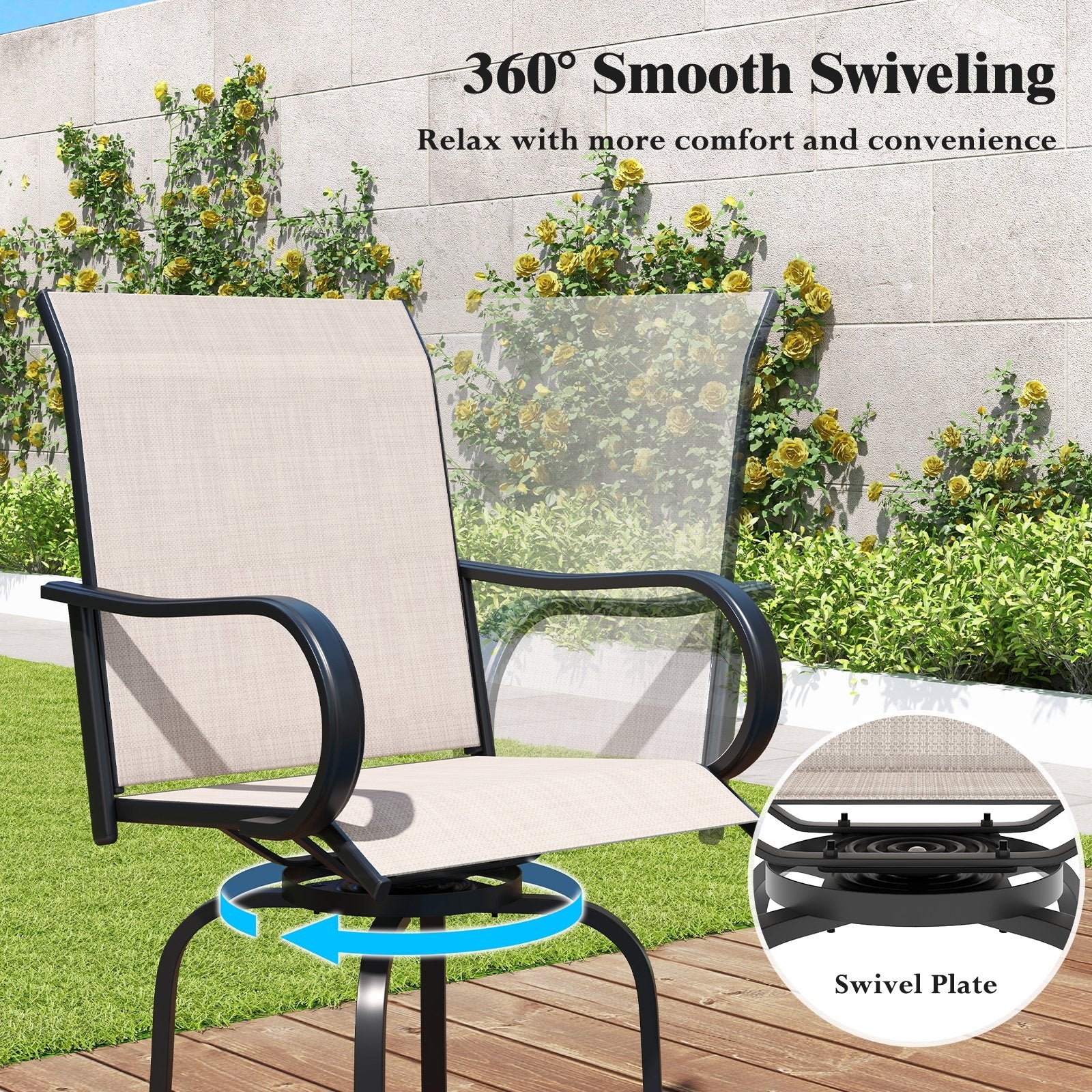 2 Pieces 360 Rotating Bar Stool Set with Armrests for Patio, Gray Patio Bar Furniture   at Gallery Canada