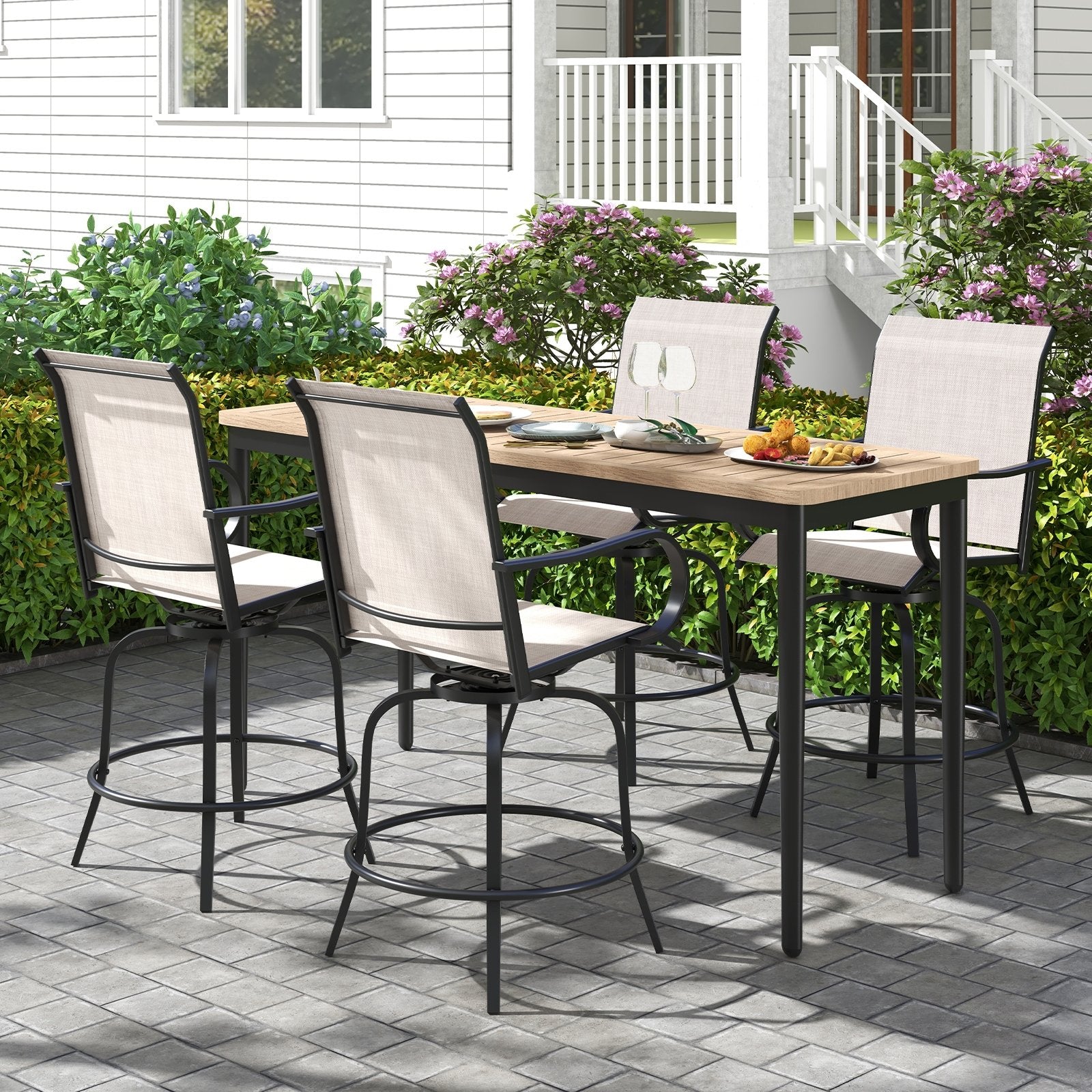 2 Pieces 360 Rotating Bar Stool Set with Armrests for Patio, Gray Patio Bar Furniture   at Gallery Canada