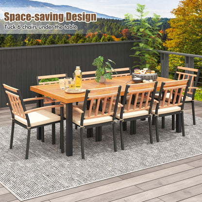 9 Pieces Patio Dining Set 39.5 Inch Acacia Wood Table with Umbrella Hole and 24-Inch Wide Chairs, Natural Patio Dining Sets   at Gallery Canada