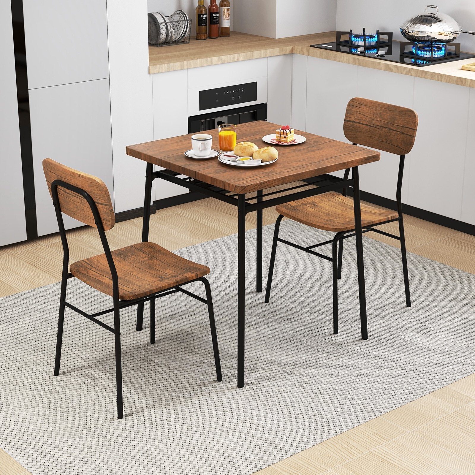 3 Piece Dining Table Set for 2 Wood Square Table with Metal Frame, Brown Dining Room Sets at Gallery Canada