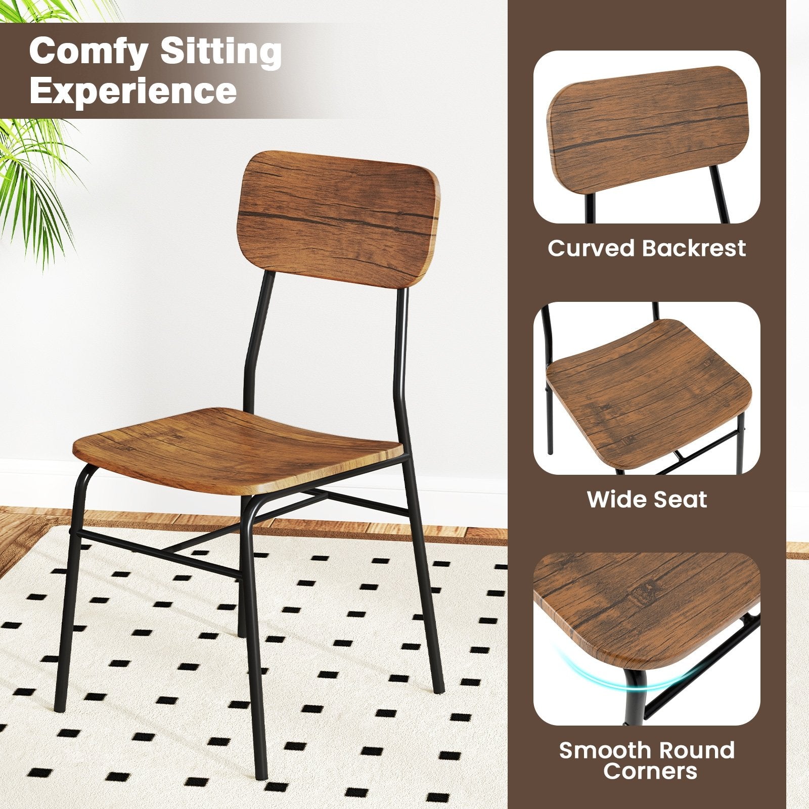 3 Piece Dining Table Set for 2 Wood Square Table with Metal Frame, Brown Dining Room Sets at Gallery Canada