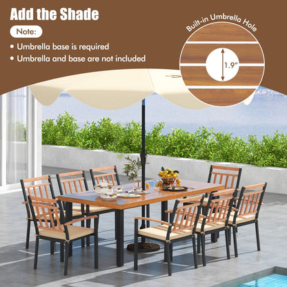 9 Pieces Patio Dining Set 39.5 Inch Acacia Wood Table with Umbrella Hole and 24-Inch Wide Chairs, Natural Patio Dining Sets   at Gallery Canada