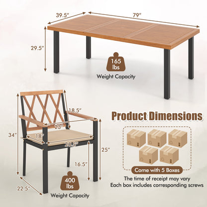 9 Pieces Patio Dining Set 39.5 Inch Acacia Wood Table with Umbrella Hole and 22.5-Inch Wide Chairs, Natural Patio Dining Sets   at Gallery Canada