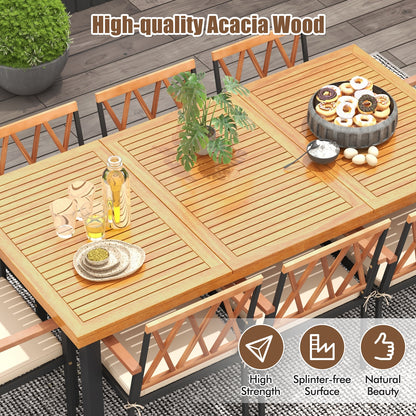 9 Pieces Patio Dining Set 39.5 Inch Acacia Wood Table with Umbrella Hole and 22.5-Inch Wide Chairs, Natural Patio Dining Sets   at Gallery Canada