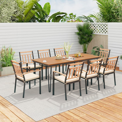 9-Piece Patio Dining Set 35.5 Inch Acacia Wood Table with Umbrella Hole and 24-Inch Wide Chairs, Natural Patio Dining Sets   at Gallery Canada