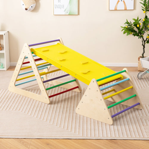 3 Piece Toddler Triangle Set Montessori with 2 Climbing Triangles and 1 Ramp-Colorful, Color