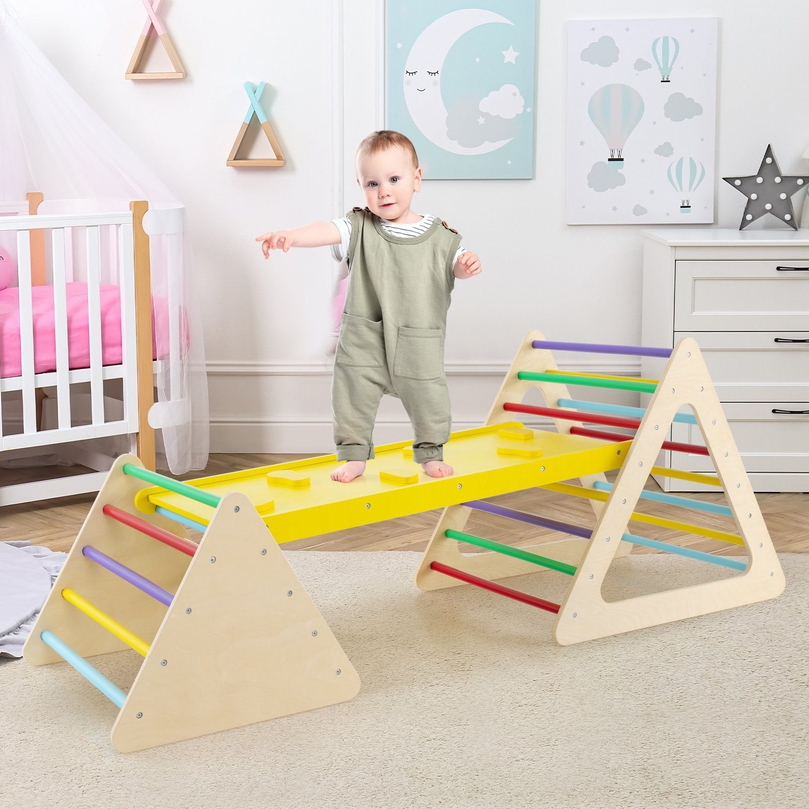 3 Piece Toddler Triangle Set Montessori with 2 Climbing Triangles and 1 Ramp-Colorful, Color Climbers & Slides at Gallery Canada