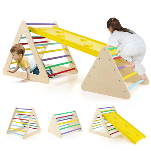 3 Piece Toddler Triangle Set Montessori with 2 Climbing Triangles and 1 Ramp-Colorful, Color