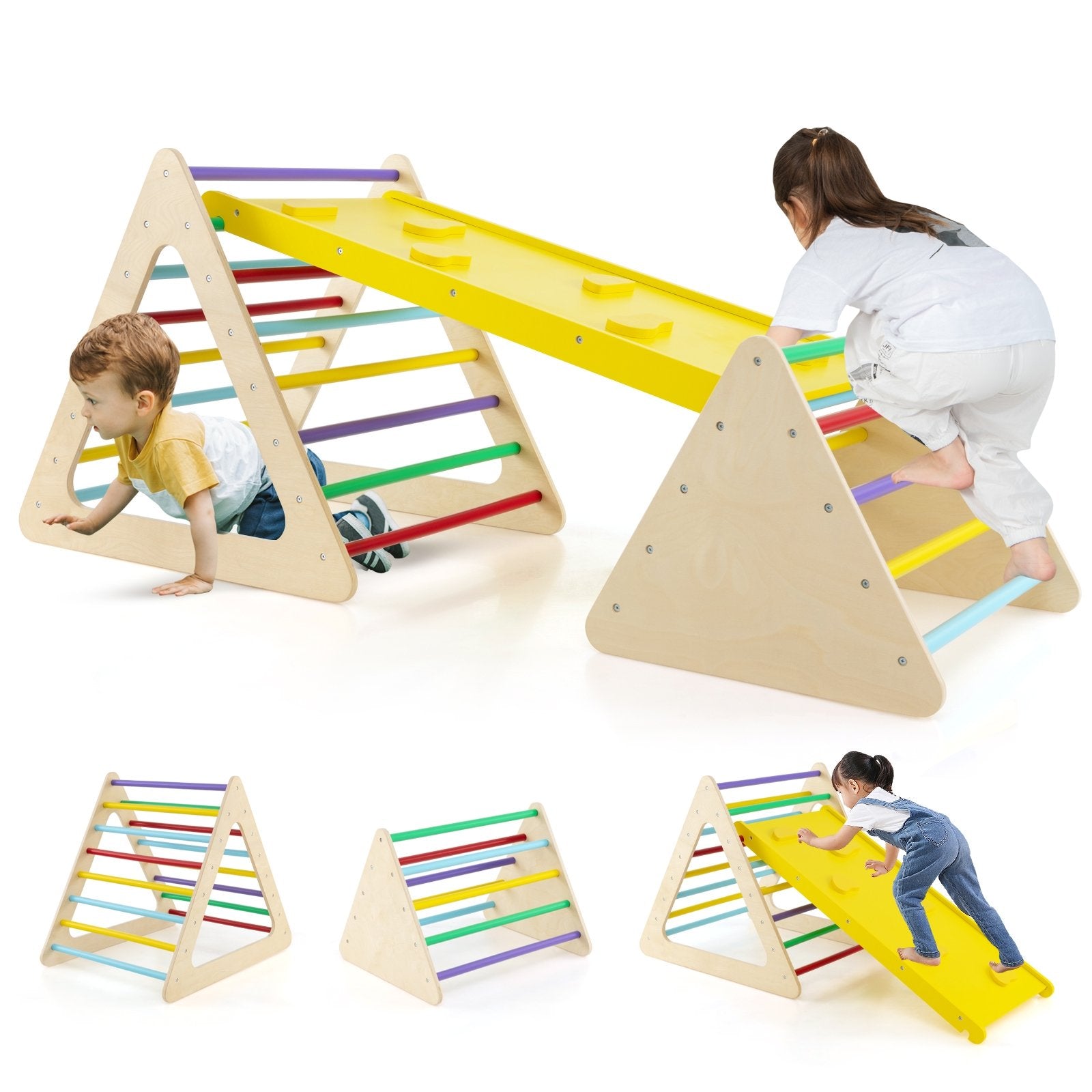 3 Piece Toddler Triangle Set Montessori with 2 Climbing Triangles and 1 Ramp-Colorful, Color Climbers & Slides at Gallery Canada