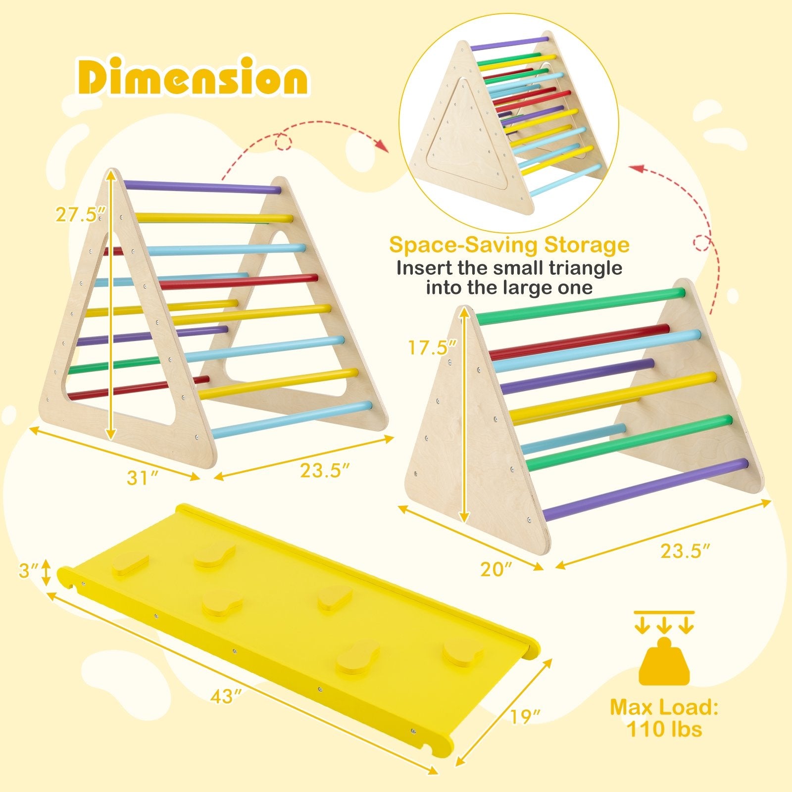 3 Piece Toddler Triangle Set Montessori with 2 Climbing Triangles and 1 Ramp-Colorful, Color Climbers & Slides at Gallery Canada