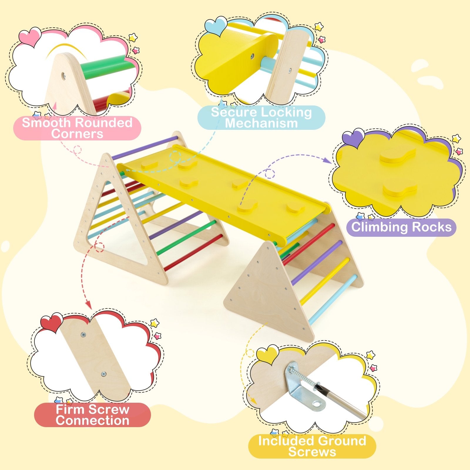 3 Piece Toddler Triangle Set Montessori with 2 Climbing Triangles and 1 Ramp-Colorful, Color Climbers & Slides at Gallery Canada