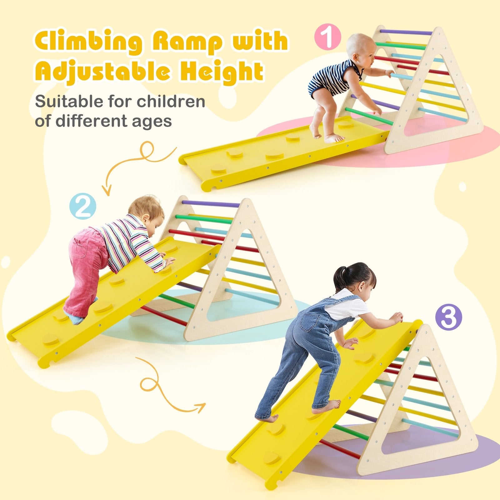 3 Piece Toddler Triangle Set Montessori with 2 Climbing Triangles and 1 Ramp-Colorful, Color Climbers & Slides at Gallery Canada