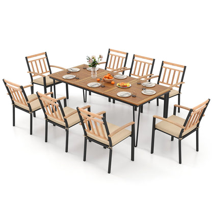 9-Piece Patio Dining Set 35.5 Inch Acacia Wood Table with Umbrella Hole and 24-Inch Wide Chairs, Natural Patio Dining Sets   at Gallery Canada