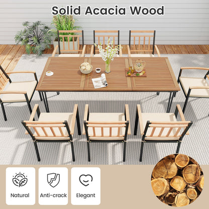 9-Piece Patio Dining Set 35.5 Inch Acacia Wood Table with Umbrella Hole and 24-Inch Wide Chairs, Natural Patio Dining Sets   at Gallery Canada