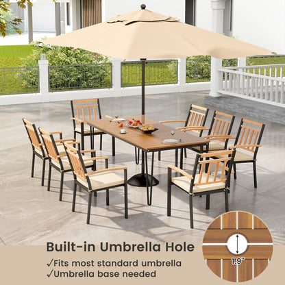 9-Piece Patio Dining Set 35.5 Inch Acacia Wood Table with Umbrella Hole and 24-Inch Wide Chairs, Natural Patio Dining Sets   at Gallery Canada