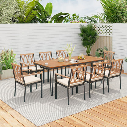 9-Piece Patio Dining Set 35.5 Inch Acacia Wood Table with Umbrella Hole and 22.5-Inch Wide Chairs, Natural Patio Dining Sets   at Gallery Canada