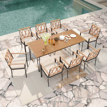 9-Piece Patio Dining Set 35.5 Inch Acacia Wood Table with Umbrella Hole and 22.5-Inch Wide Chairs, Natural Patio Dining Sets   at Gallery Canada