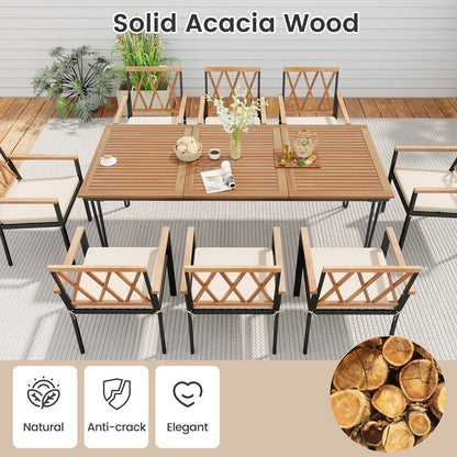 9-Piece Patio Dining Set 35.5 Inch Acacia Wood Table with Umbrella Hole and 22.5-Inch Wide Chairs, Natural Patio Dining Sets   at Gallery Canada