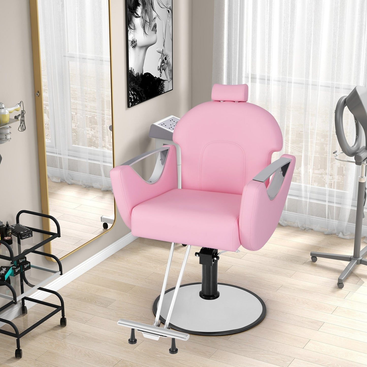 360°Swivel Reclining Salon Chair for Hair Stylist, Pink Spa & Salon   at Gallery Canada