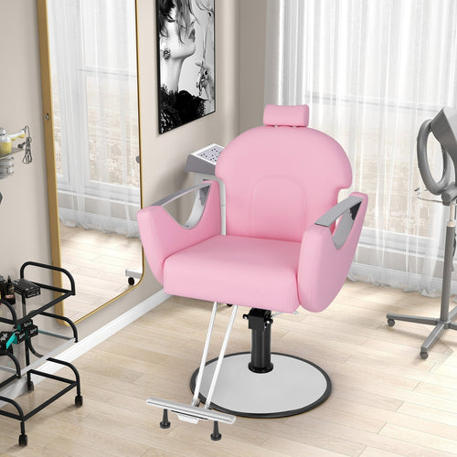 360°Swivel Reclining Salon Chair for Hair Stylist, Pink