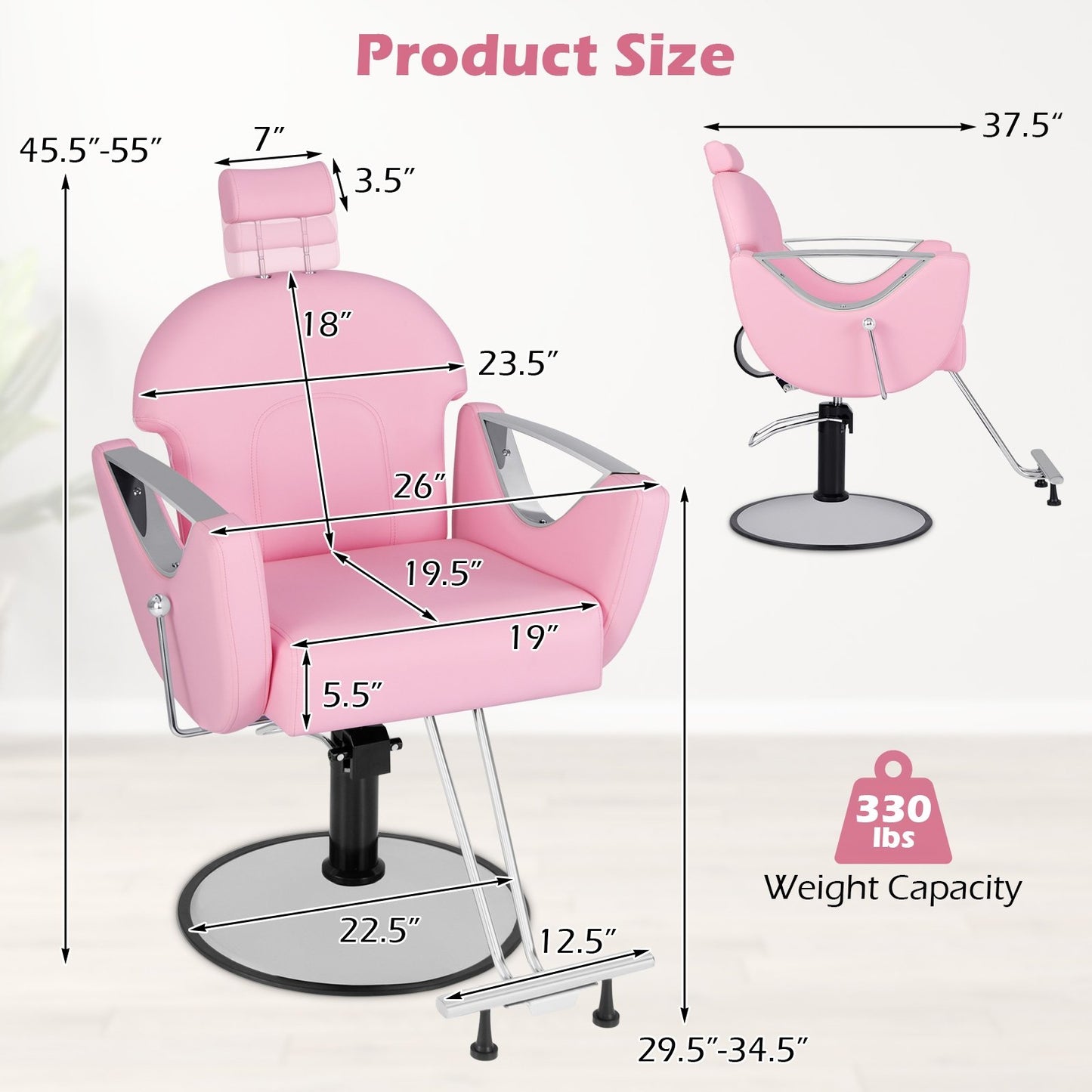 360°Swivel Reclining Salon Chair for Hair Stylist, Pink Spa & Salon   at Gallery Canada