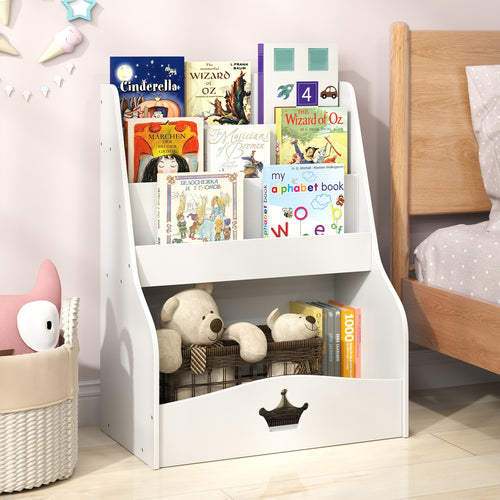 4-Tier Kids Bookshelf with Shelves and Compartment for Toddlers, White