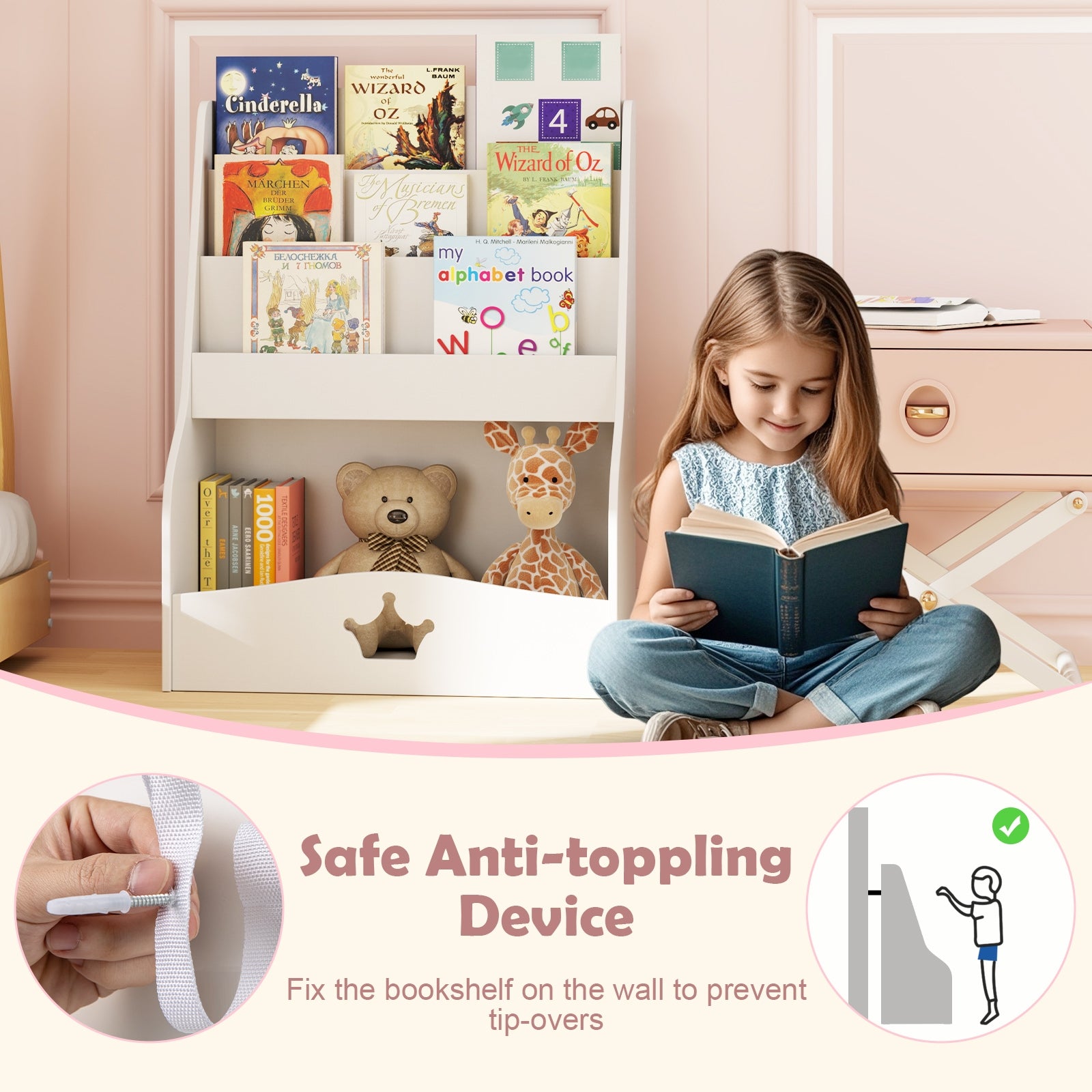 4-Tier Kids Bookshelf with Shelves and Compartment for Toddlers, White Kids Storage at Gallery Canada