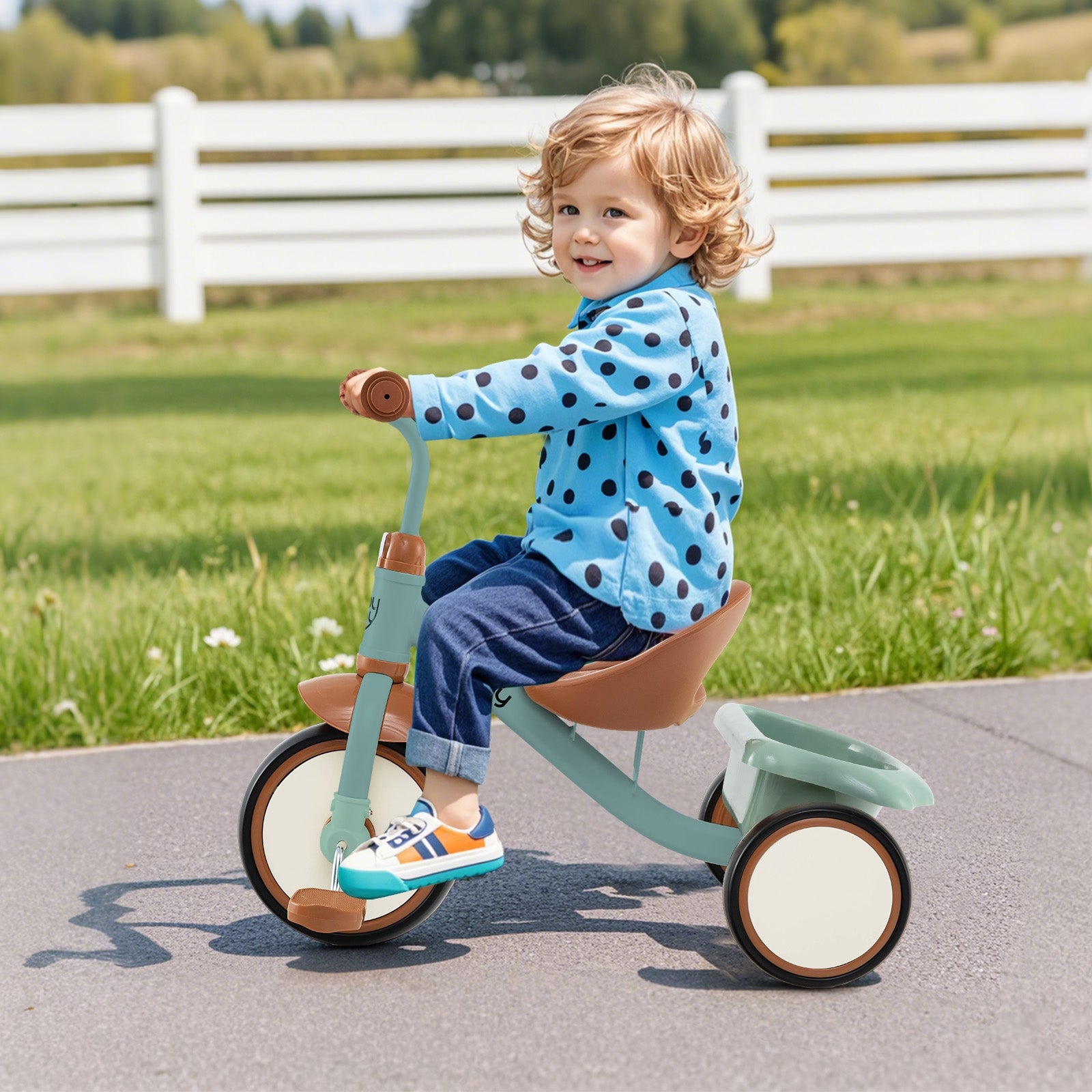 Toddler Tricycle Kids Trike with Adjustable Seat and Basket Aged 3-5 Years Old, Green Push & Pedal Ride On Toys at Gallery Canada