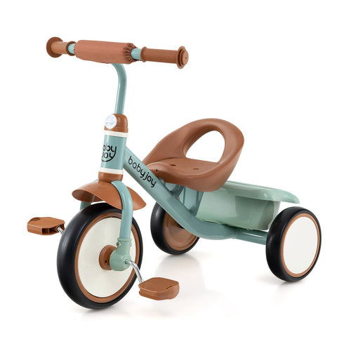 Toddler Tricycle Kids Trike with Adjustable Seat and Basket Aged 3-5 Years Old, Green