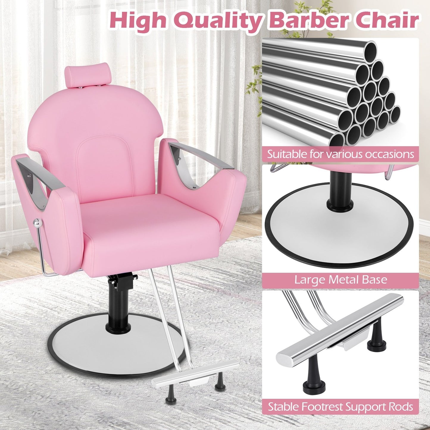 360°Swivel Reclining Salon Chair for Hair Stylist, Pink Spa & Salon   at Gallery Canada