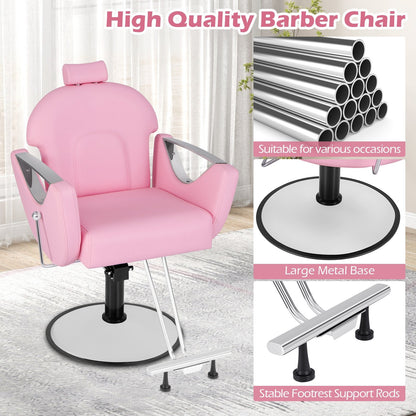 360°Swivel Reclining Salon Chair for Hair Stylist, Pink Spa & Salon   at Gallery Canada