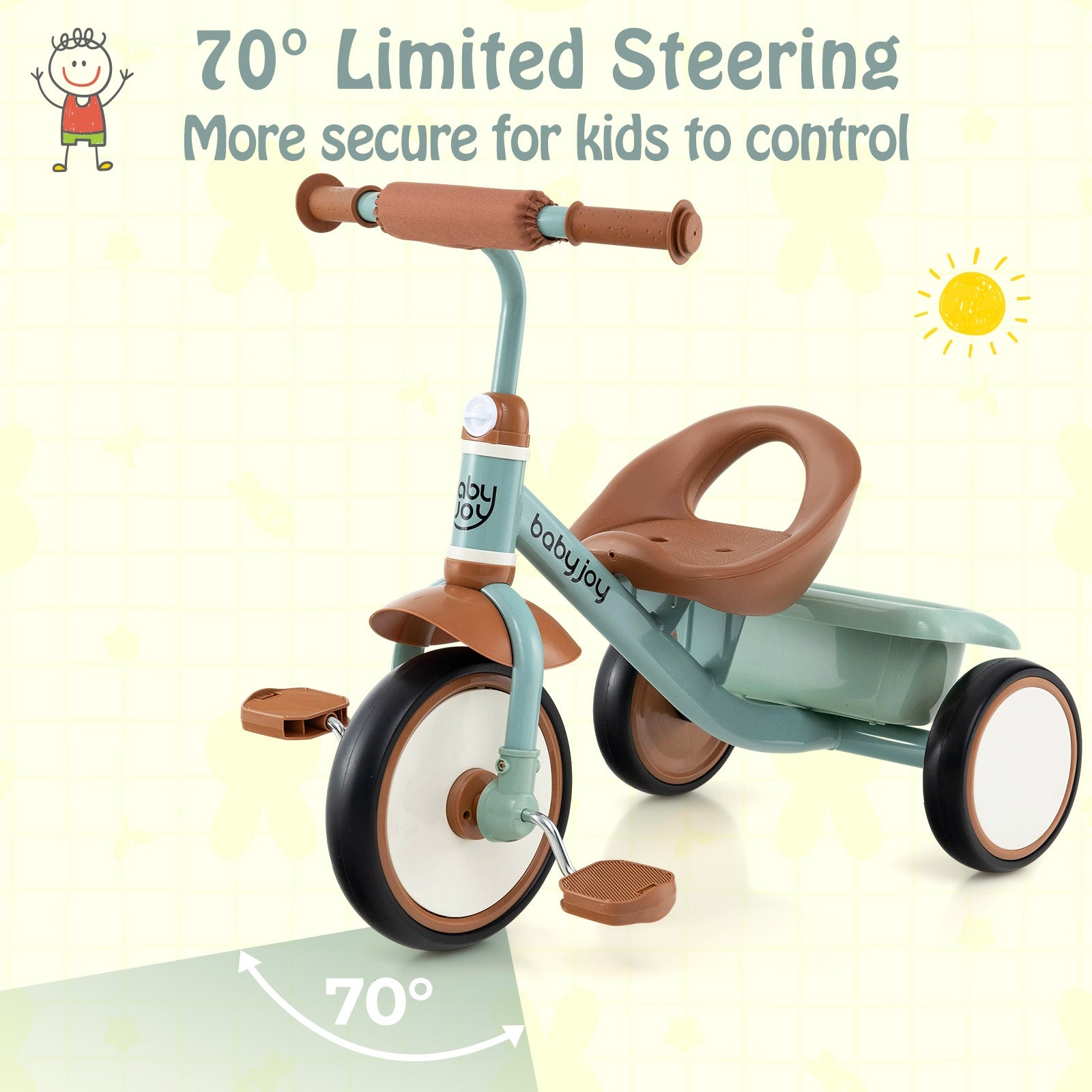Toddler Tricycle Kids Trike with Adjustable Seat and Basket Aged 3-5 Years Old, Green Push & Pedal Ride On Toys at Gallery Canada