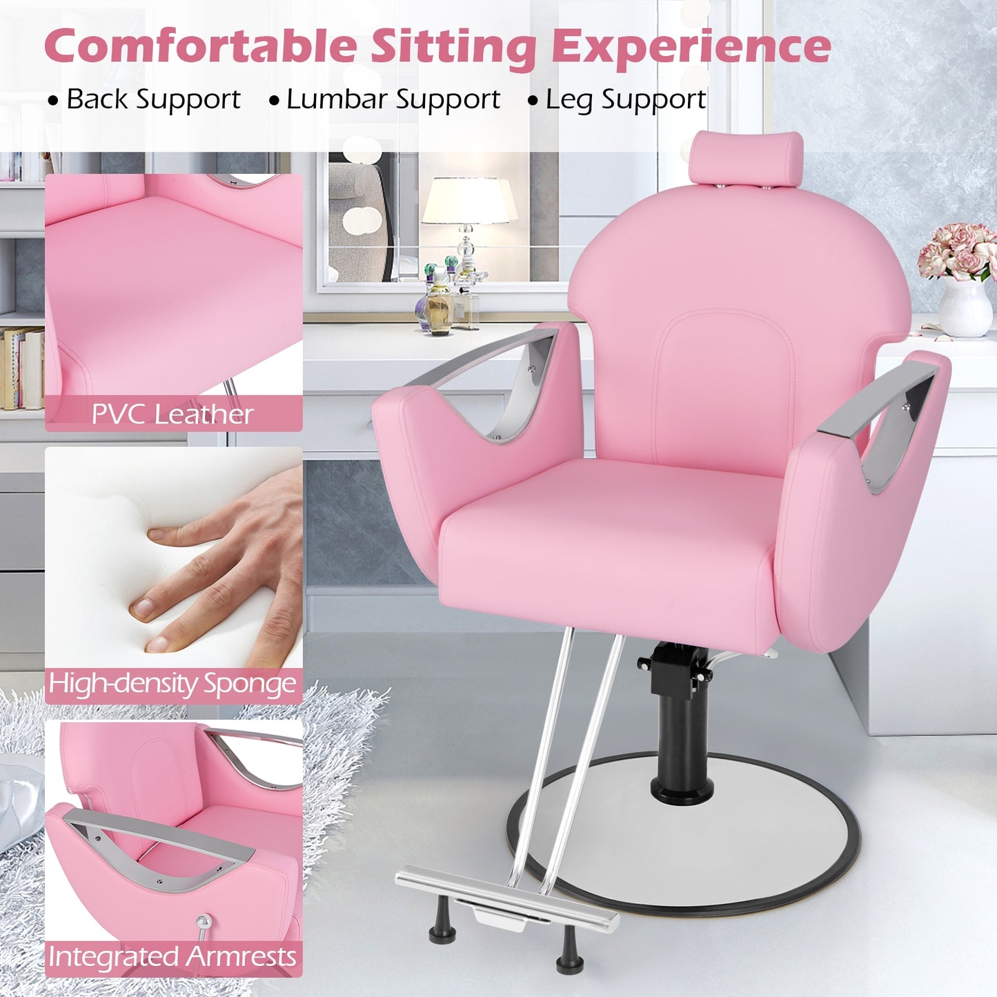 360°Swivel Reclining Salon Chair for Hair Stylist, Pink Spa & Salon   at Gallery Canada