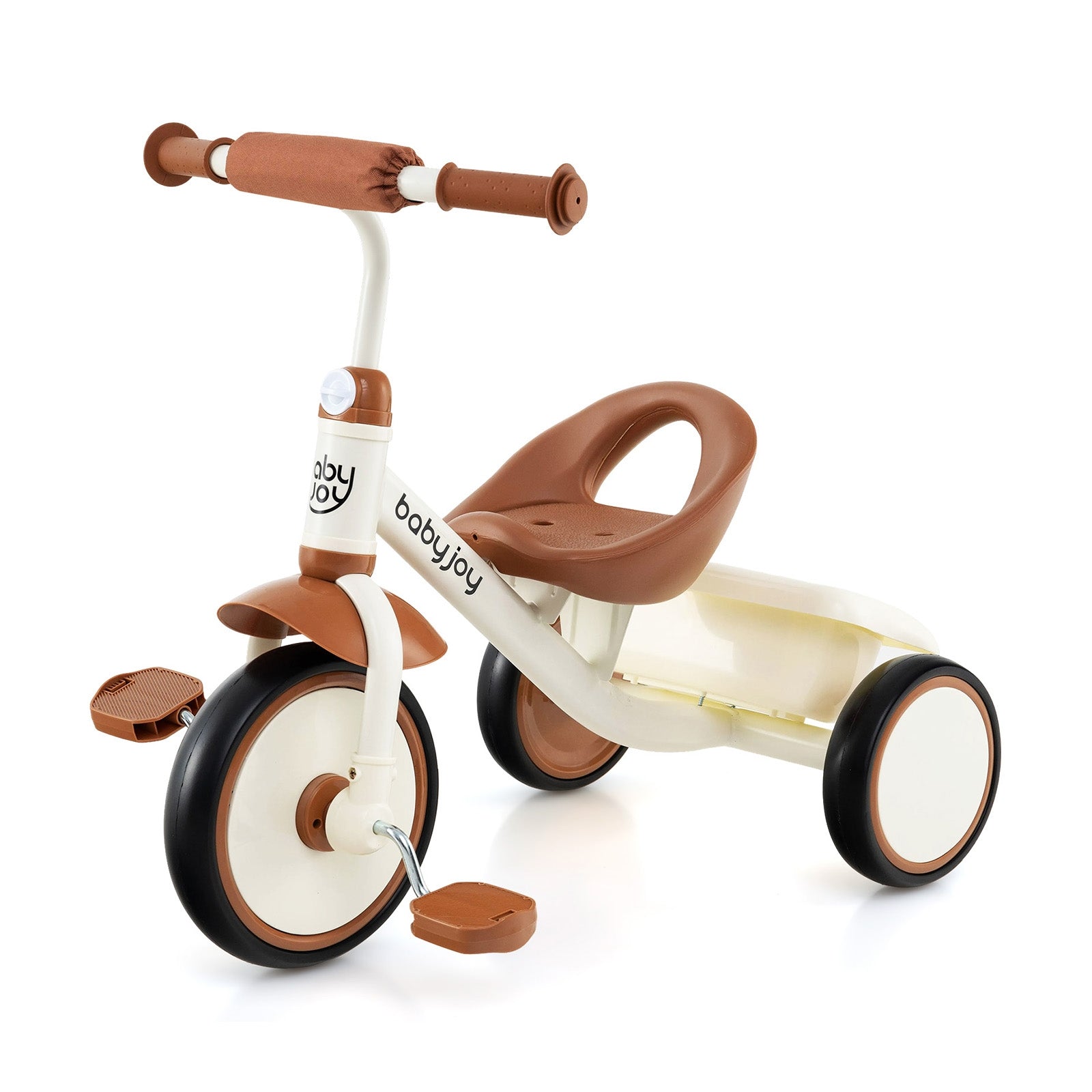 Toddler Tricycle Kids Trike with Adjustable Seat and Basket Aged 3-5 Years Old, Beige Push & Pedal Ride On Toys Beige at Gallery Canada