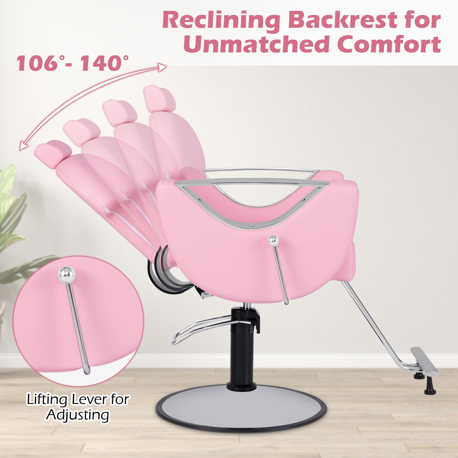 360°Swivel Reclining Salon Chair for Hair Stylist, Pink Spa & Salon   at Gallery Canada