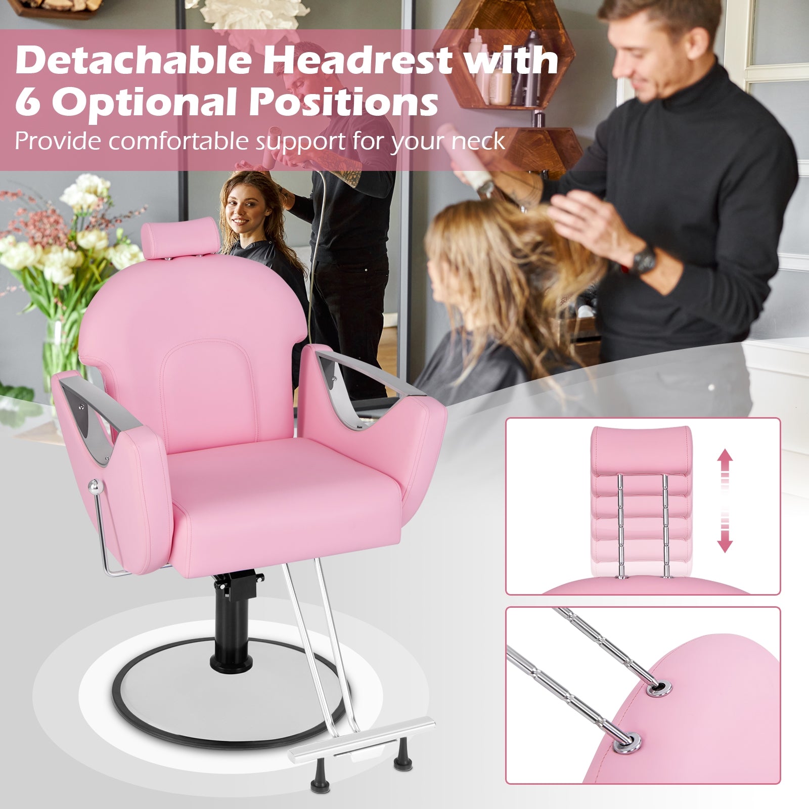 360°Swivel Reclining Salon Chair for Hair Stylist, Pink Spa & Salon   at Gallery Canada