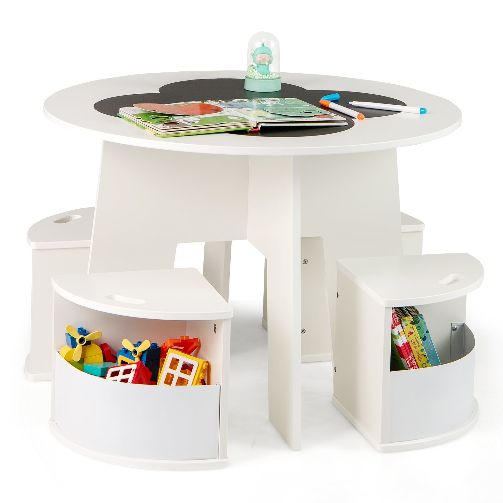 5 PCS Kids Table and Chair Set with Storage Stools for Activity, White Kids Table & Chair Sets White at Gallery Canada