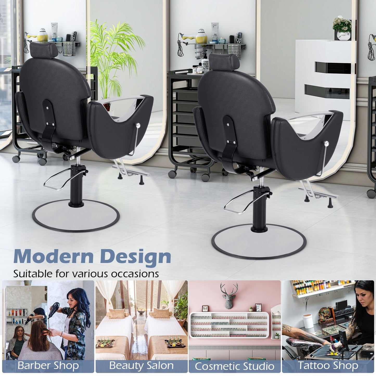 360°Swivel Reclining Salon Chair for Hair Stylist, Black Spa & Salon   at Gallery Canada