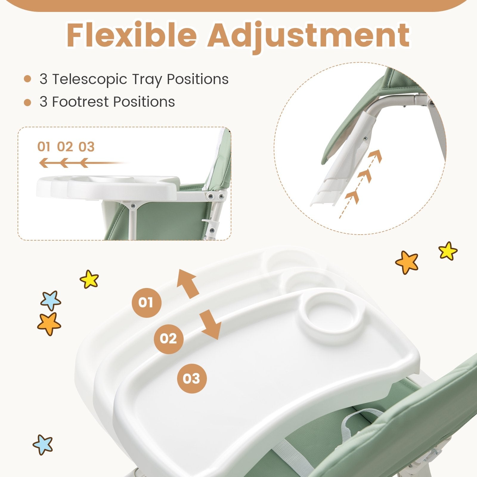 Easy Clean Compact Highchair with Removable Adjustable Tray and PU Seat Cushion, Green High Chairs at Gallery Canada