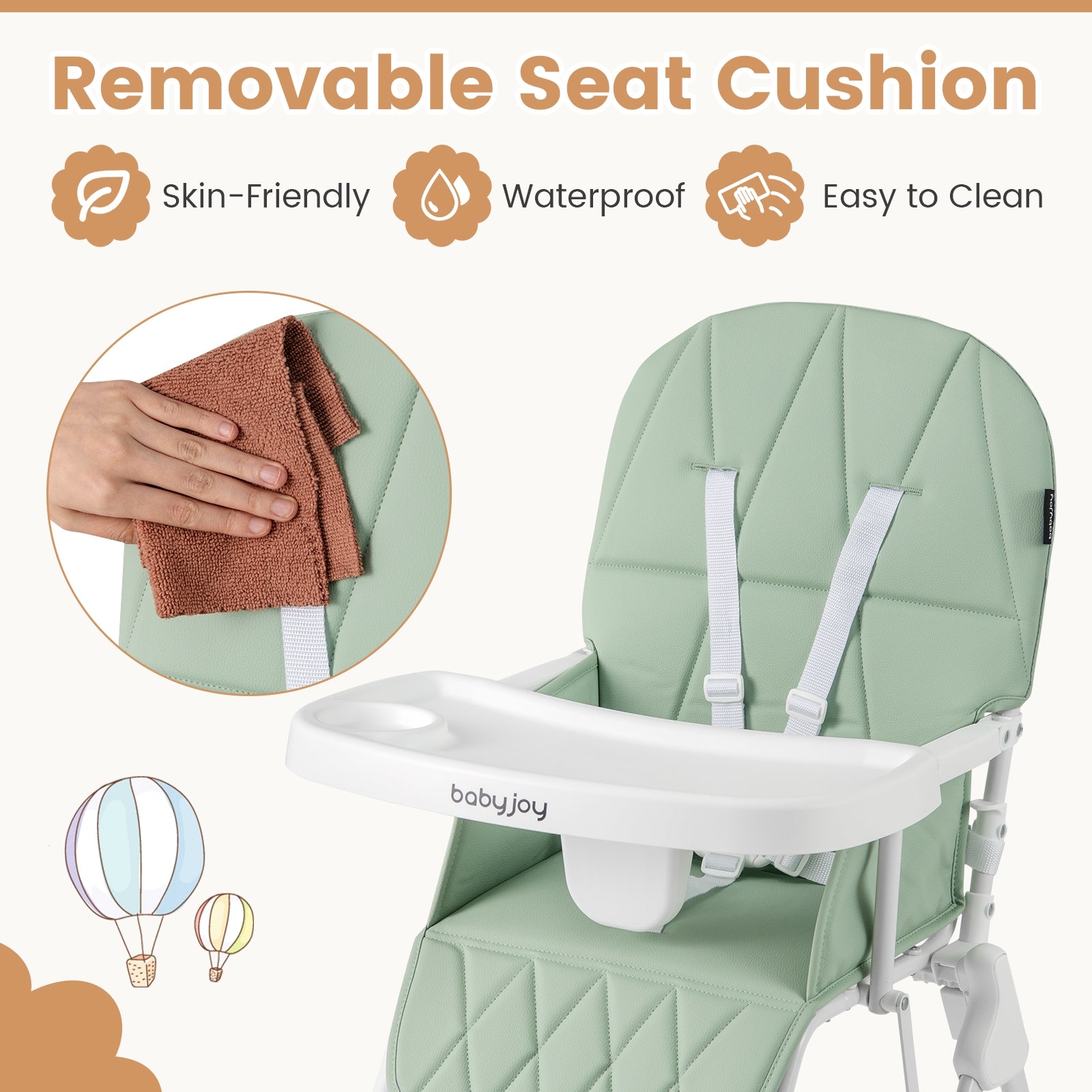 Easy Clean Compact Highchair with Removable Adjustable Tray and PU Seat Cushion, Green High Chairs at Gallery Canada