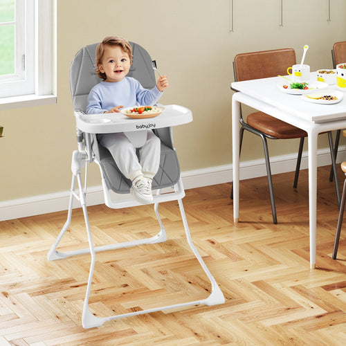 Easy Clean Compact Highchair with Removable Adjustable Tray and PU Seat Cushion, Gray