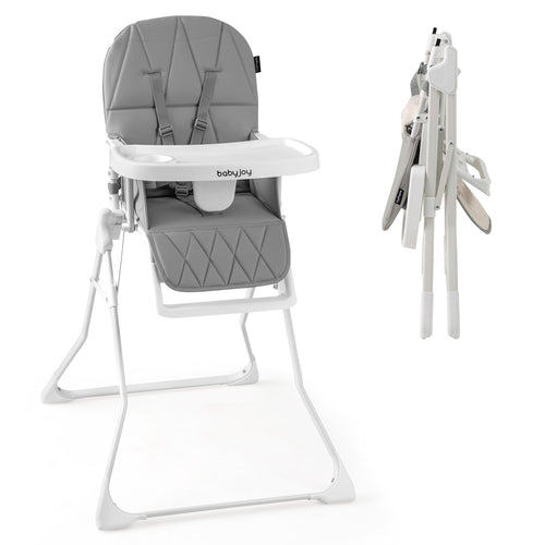 Easy Clean Compact Highchair with Removable Adjustable Tray and PU Seat Cushion, Gray