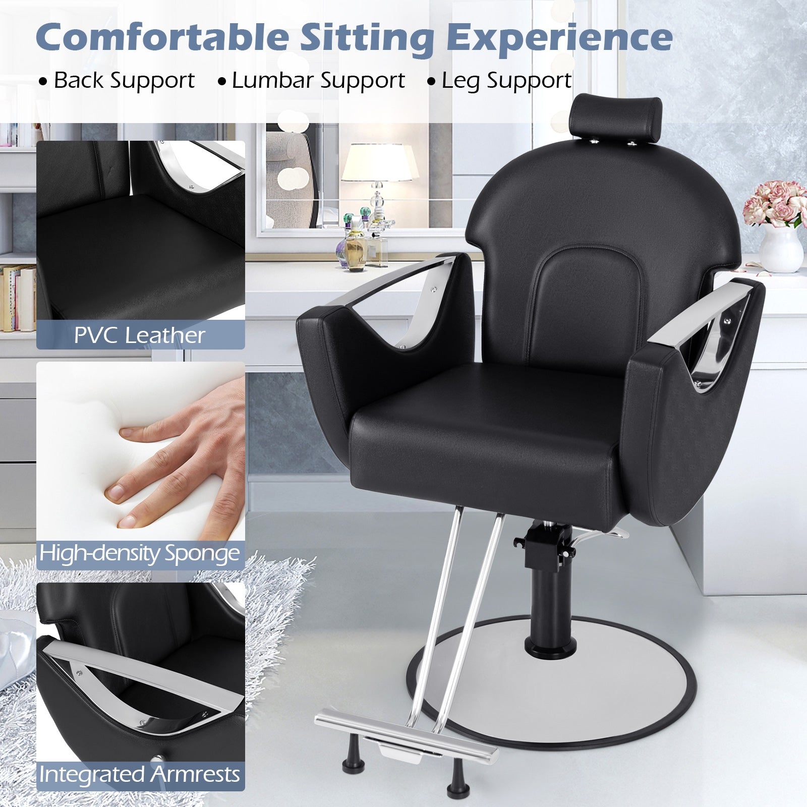 360°Swivel Reclining Salon Chair for Hair Stylist, Black Spa & Salon   at Gallery Canada