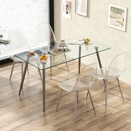 Set of 4 Dining Chairs Modern Plastic Shell Side Chair with Clear Seat and Wood Legs, Silver