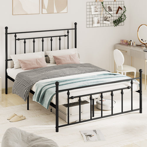 Full/Queen/Twin Size Heavy-duty Metal Bed Frame with Headboard-Queen Size, Black