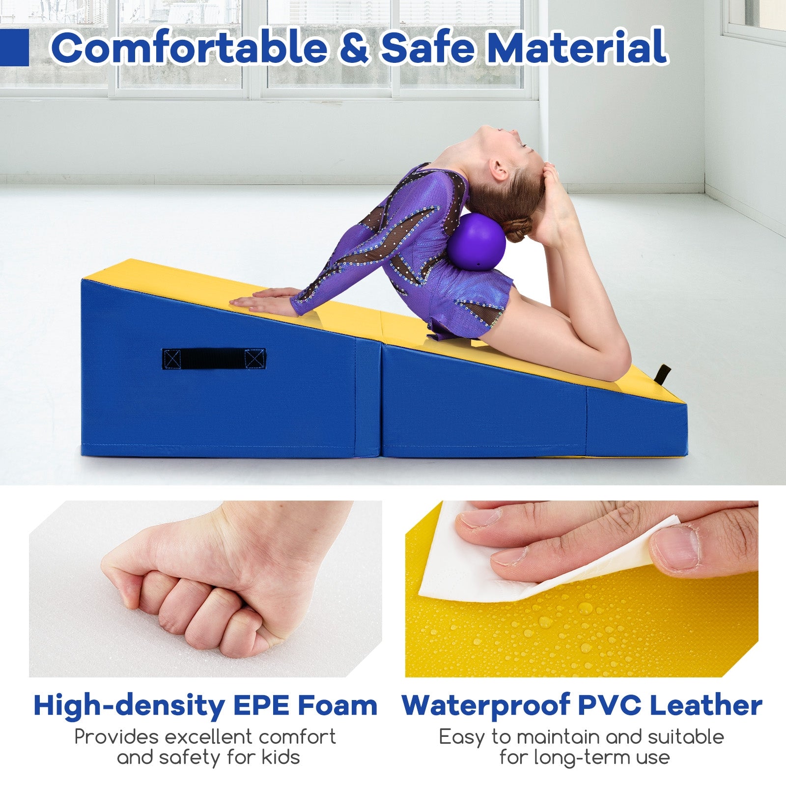 Folding Incline Yoga Gymnastics Tumbling Mat with EPE Foam, Yellow Yoga & Gym Mats at Gallery Canada