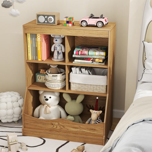 3-Tier Children's Multi-Functional Bookcase Toy Storage Bin Floor Cabinet, Natural
