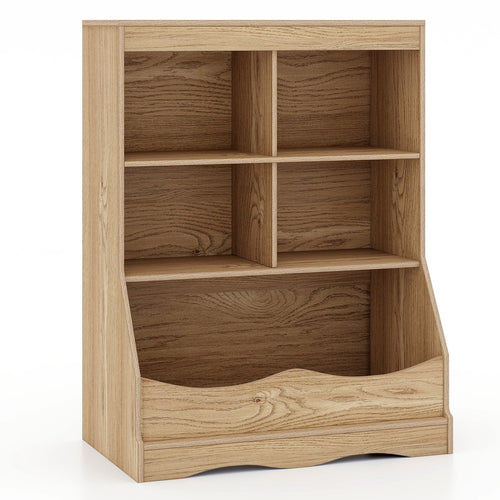 3-Tier Children's Multi-Functional Bookcase Toy Storage Bin Floor Cabinet, Natural